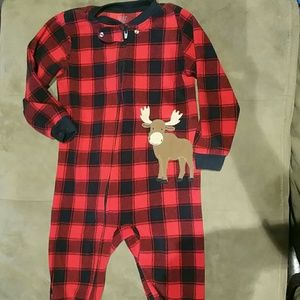3t Carters Plaid Moose Footed Pajamas